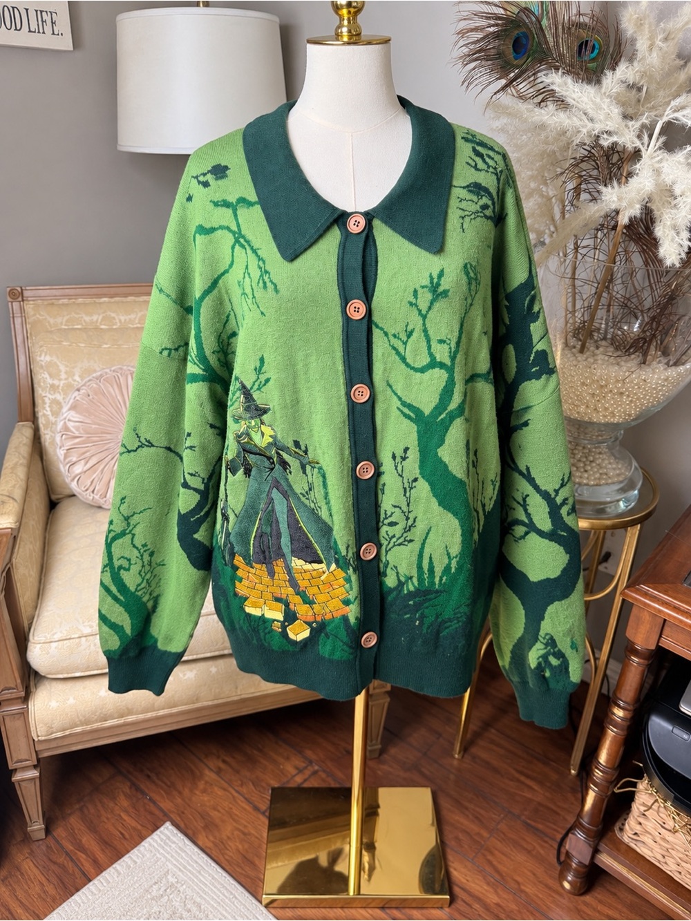 🧙Official Universal Studios Wicked Elphaba  embroidered Cardigan witchy SZ 3X
